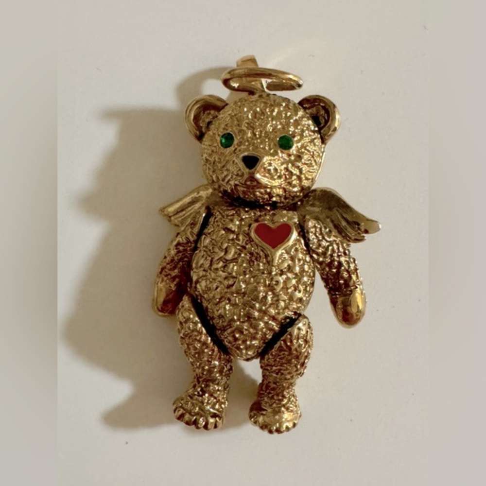 Batya Bear Angel brooch pin pendant convertible jewelry aged gold tone hearts